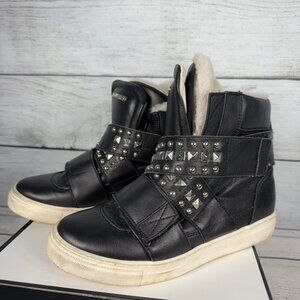 Desquared2 Italian leather Shearling Studded Sneakers Sz 38